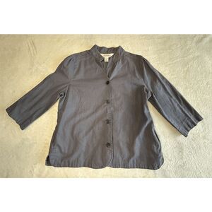 The Vermont Country Store Shirt/Jacket Button-Up Linen/Cotton Blend, Size L Blue